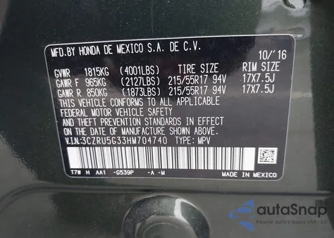 2017 Honda Hr-V Lx from USA, damaged, VIN 3CZRU5G33HM704740